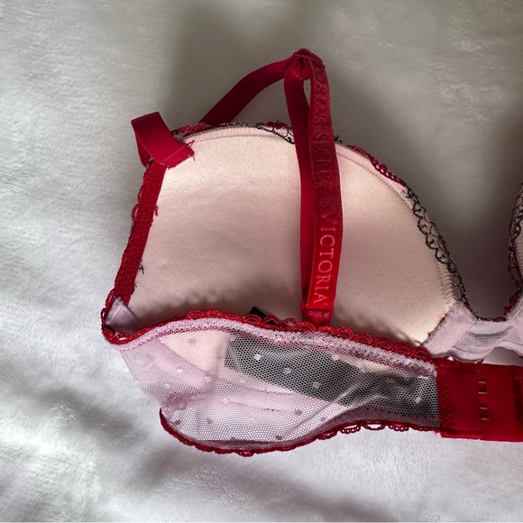 Victoria’s Secret • Very Sexy Lace Push-Up Bra • Pink & Red Mesh • Size 32B - Picture 7 of 13